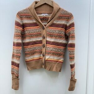 Joie Striped Knit Cardigan Sweater Orange Brown Multicolor Womens S Academia 70s